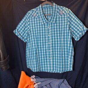 Bit & Bridle Blue Checkered women's Shirt XL